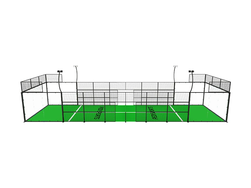 single panoramic padel tennis court side view