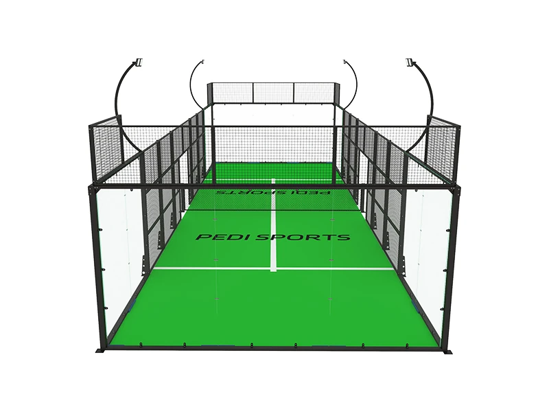 Side view of a single panoramic padel tennis court