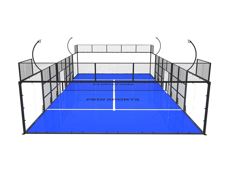 Side view of panoramic padel tennis court
