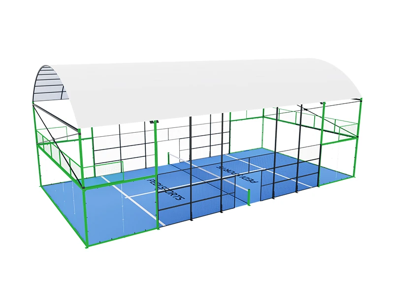 Top view of a panoramic padel tennis court with roof