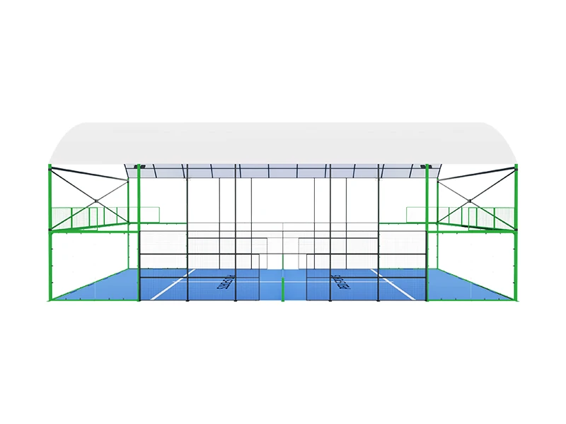 Panoramic padel tennis court with roof side view