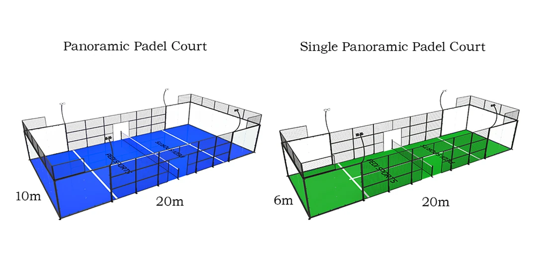 premium single panoramic padel court (20x6m 1v1)