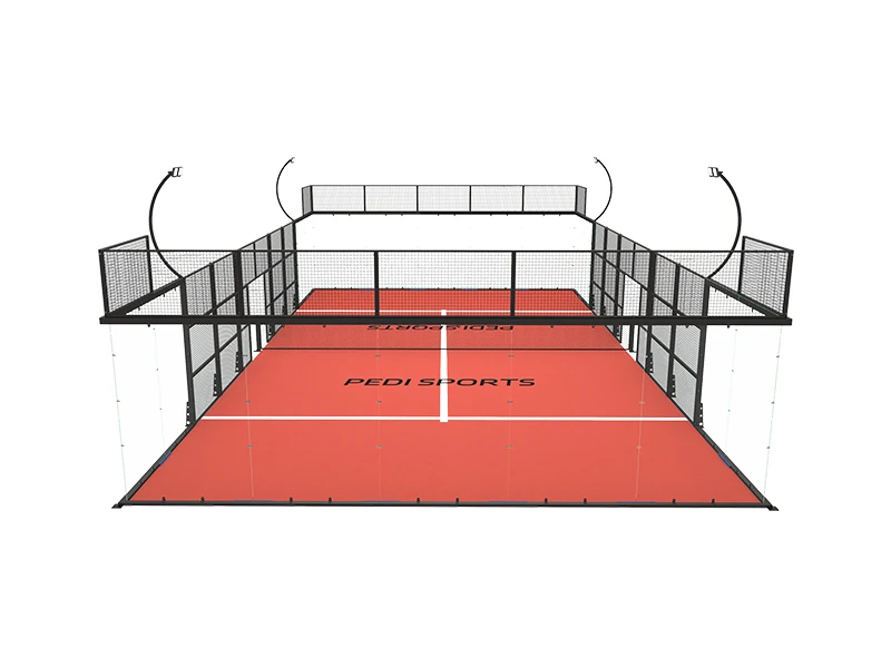 Side view of a super panoramic padel court