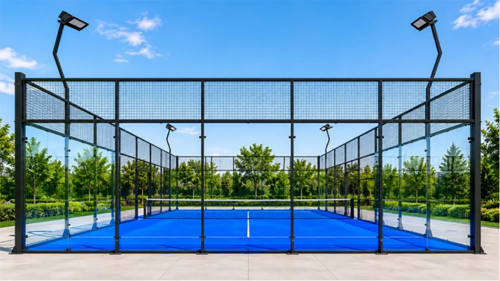 classic padel court with multi post steel frame