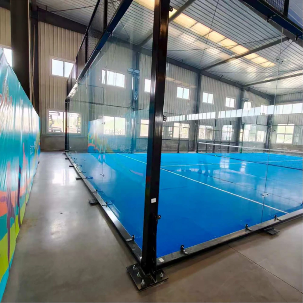panoramic padel court with all glass back wall design
