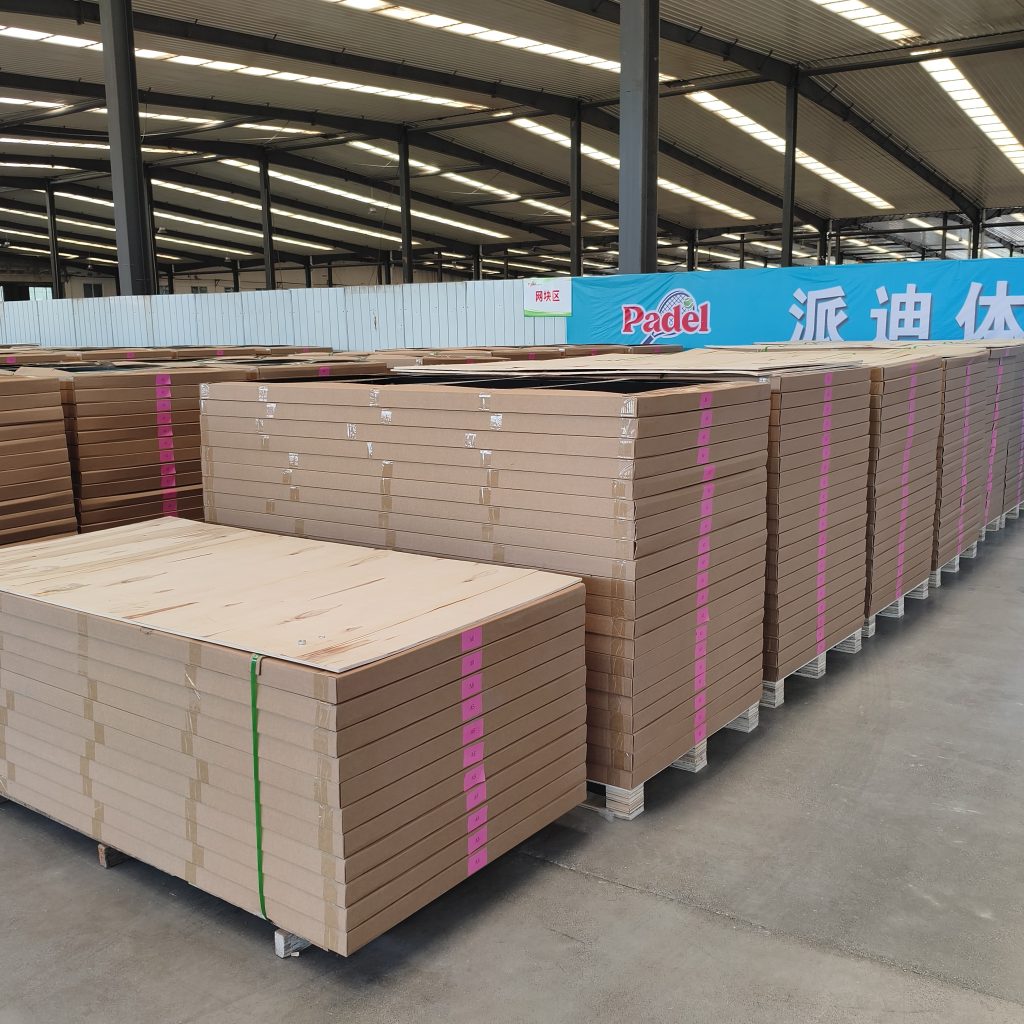 Padel court fence panels packed for international shipment