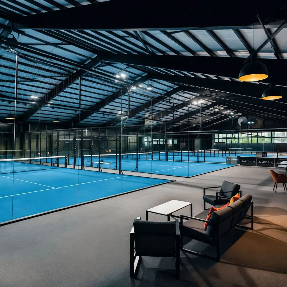 sleek, transparent premium super panoramic padel court (360°unobstructed view)